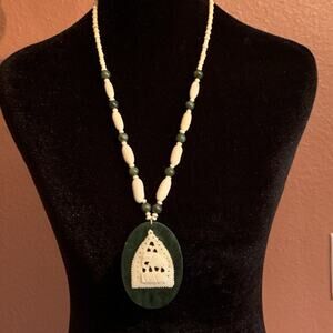 Nephrite and Beige Carved Vintage Elephant Eclectic Necklace